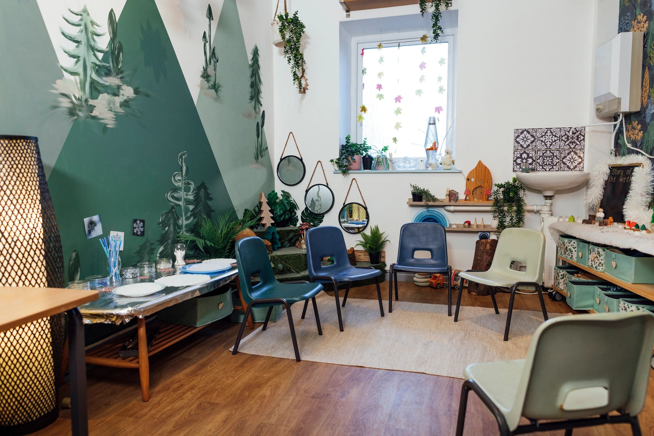 Creative workspace with art materials in a bright room