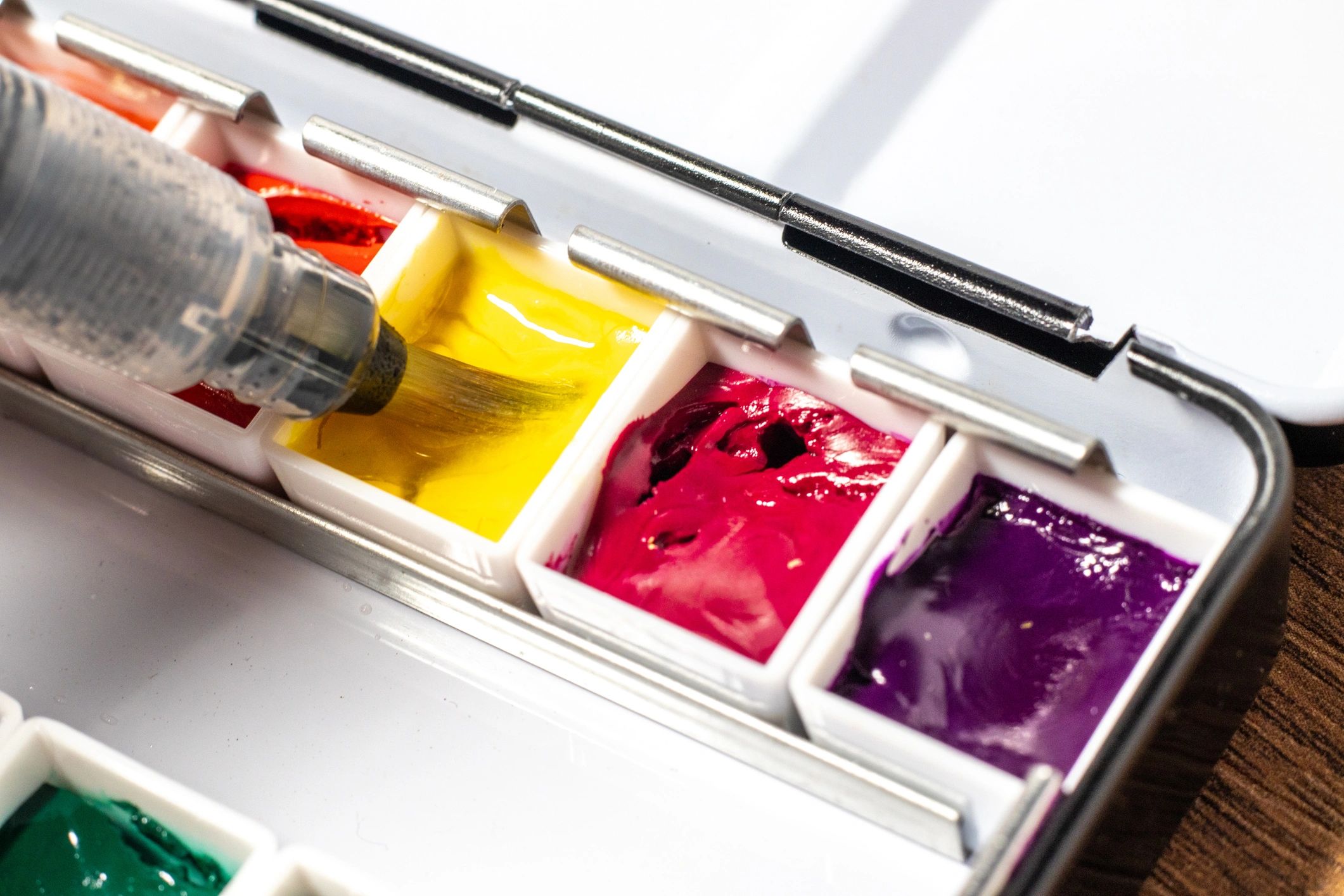 Watercolor palette with bright paints